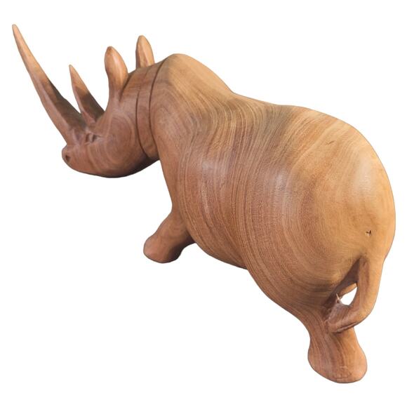 Vntg 60s Hand Carved Wood Rhino Indian Rhinoceros Midcentury Folk Art Rustic - Picture 3 of 6